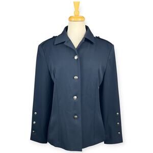 Vintage Larry Levine Nautical Jacket Women Sz 14 Navy Silver Crest Sailor Blazer